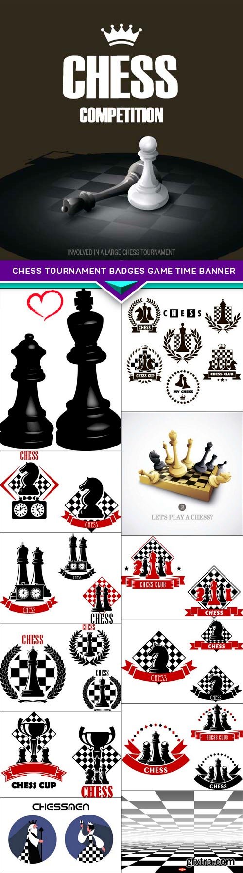 Chess tournament badges playtime banner 13x EPS