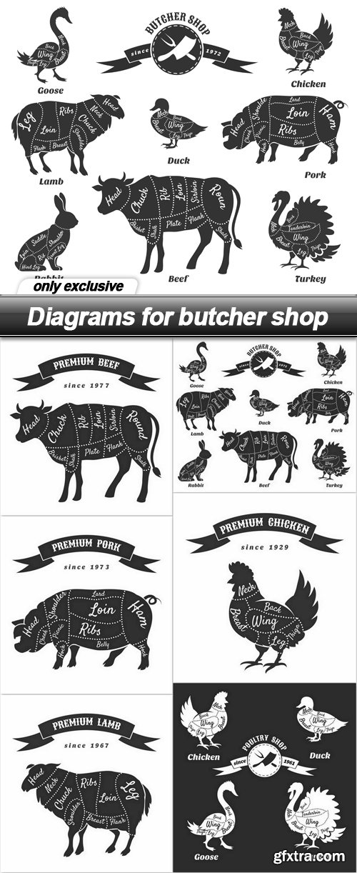Diagrams for butcher shop - 6 EPS