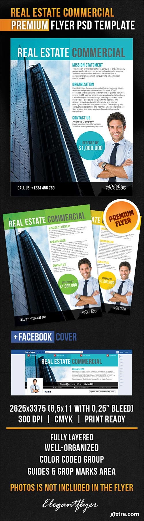 Real Estate Commercial Flyer PSD Template + Facebook Cover