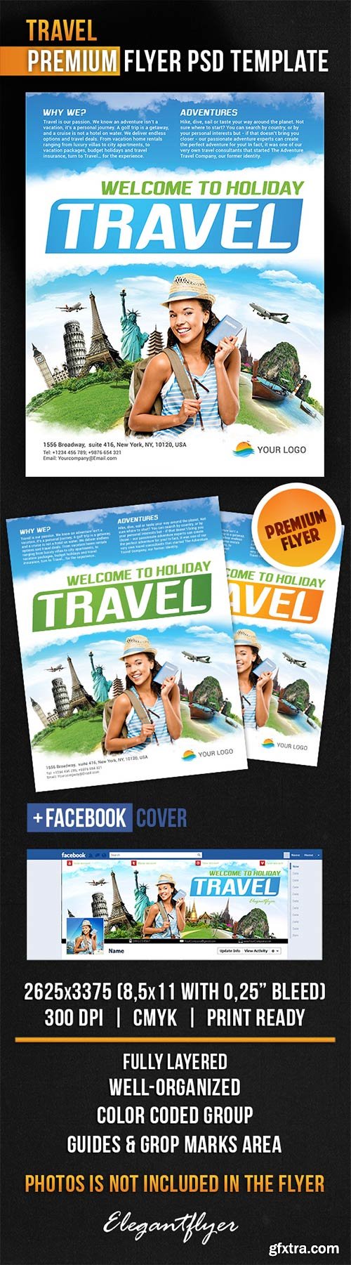 Travel Flyer PSD Template + Facebook Cover