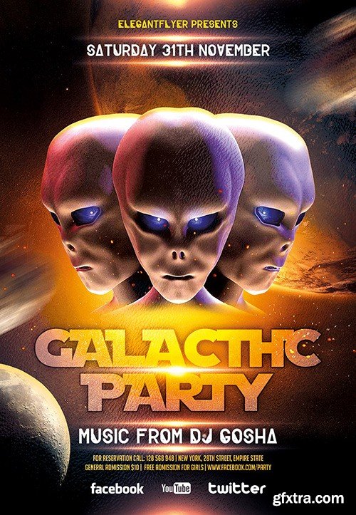 Galactic Party Flyer PSD Template + Facebook Cover