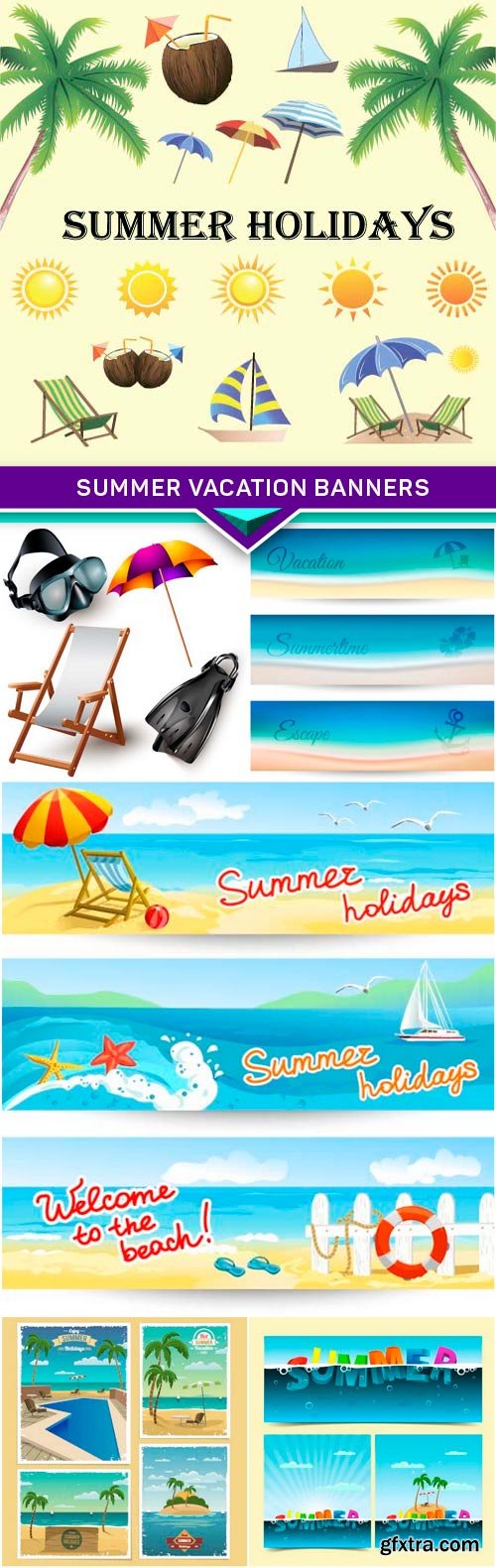 Summer vacation banners Sea Accessories 6x EPS