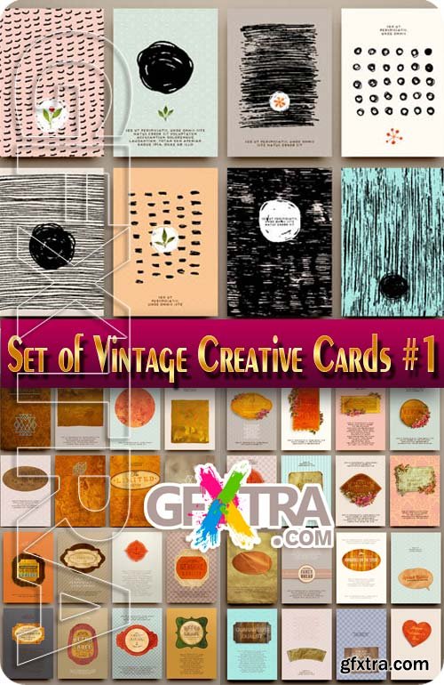 Set of Vintage Creative Cards #1 - Stock Vector