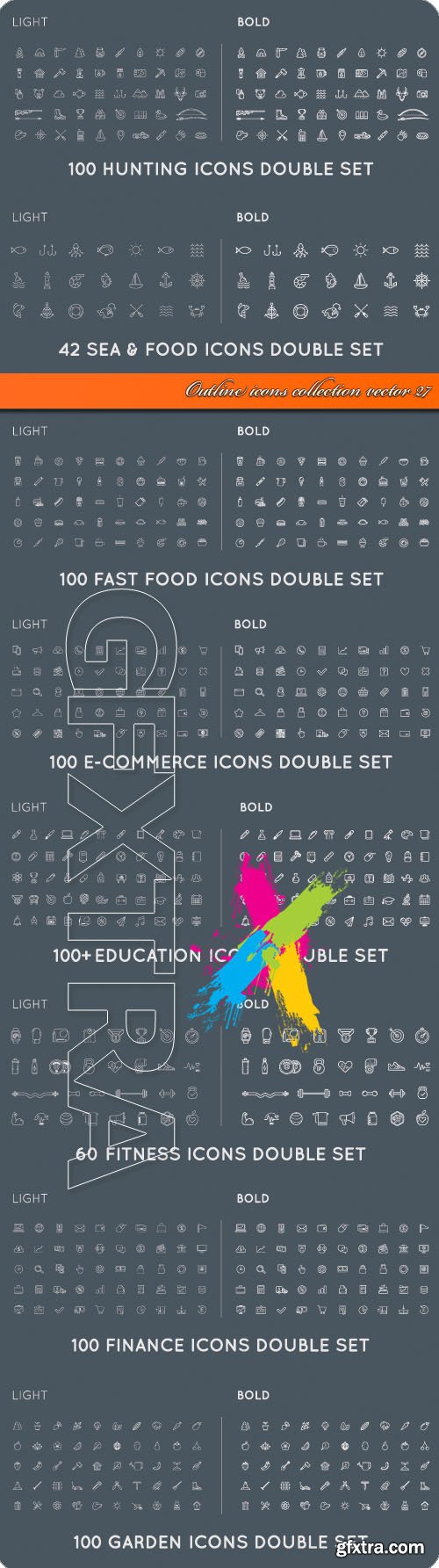 Outline icons collection vector 27