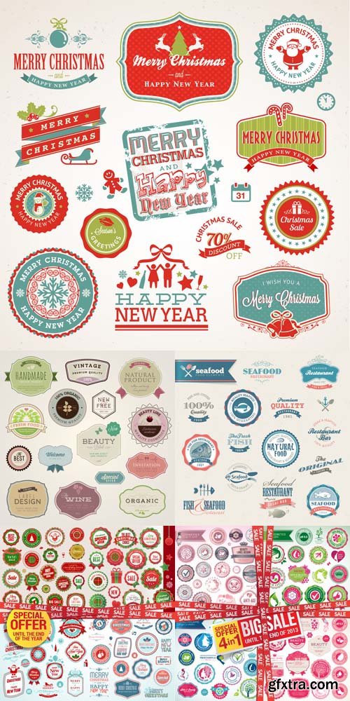 Vector Vintage Seafood and Christmas Bages