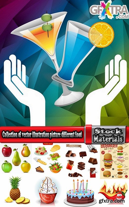 Collection of vector illustration picture different food meal dish menu 25 EPS