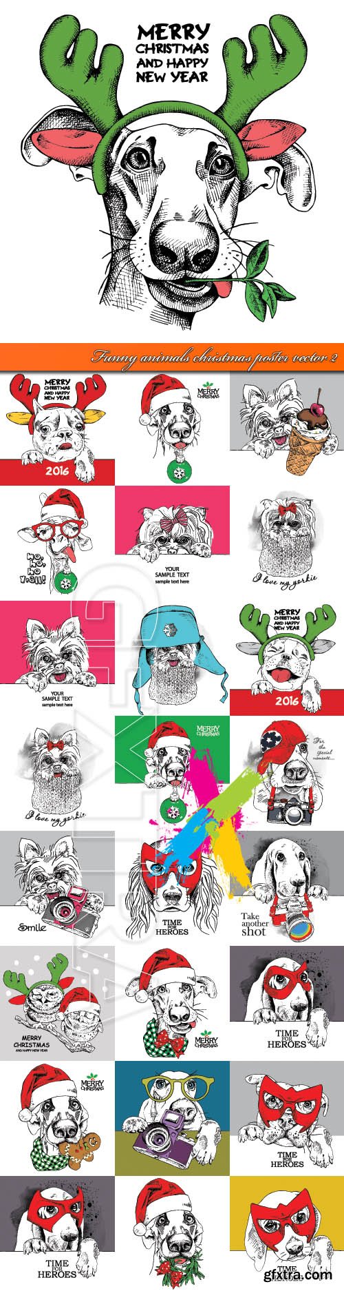 Funny animals christmas poster vector 2