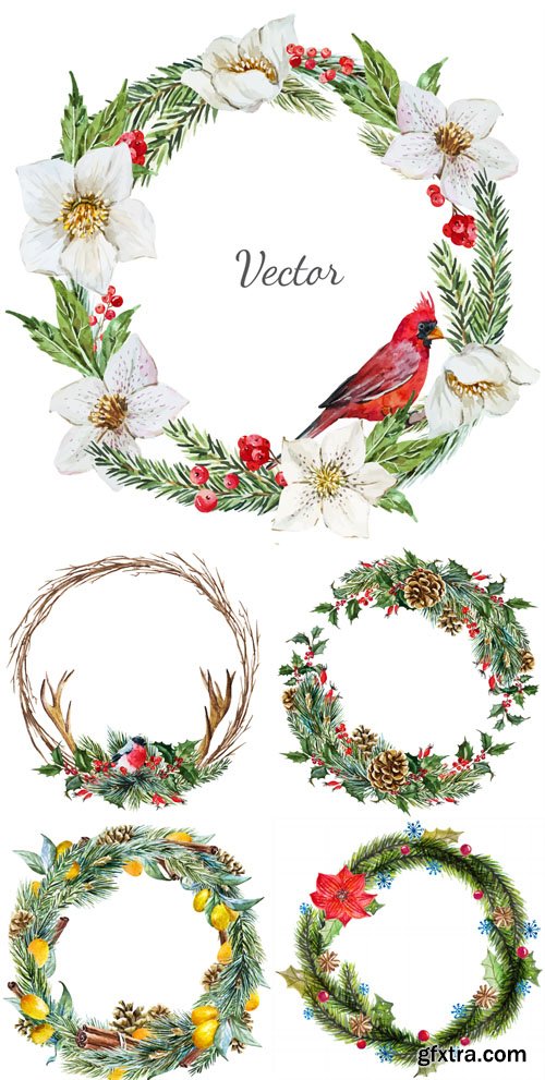 5 Vector Watercolor Christmas Frames