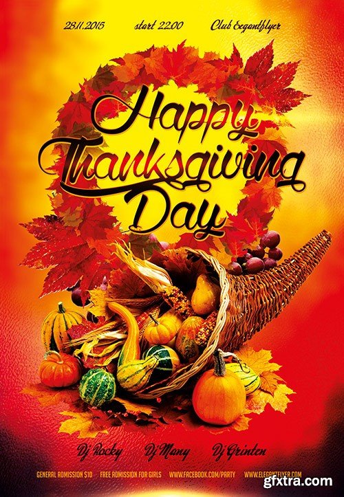 Happy Thanksgiving Day Flyer PSD Template + Facebook Cover