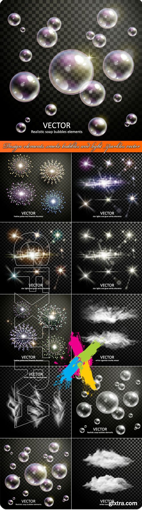 Design elements smoke bubbles and light sparkles vector