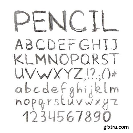 Pencil Hand Drawn Font. Vector Illustration of Type Font Typography Elements
