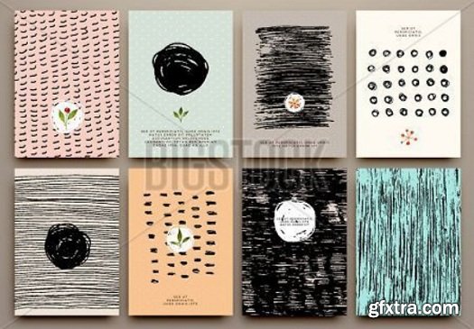 Set of Vintage Creative Cards with Hand Drawn Hipster Textures Made with Ink