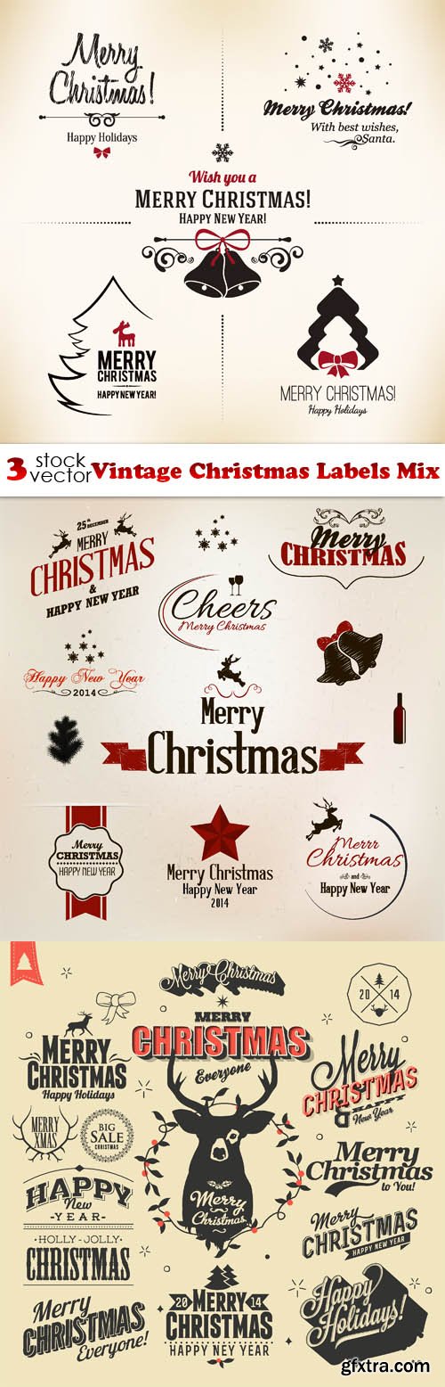 Vectors - Vintage Christmas Labels Mix