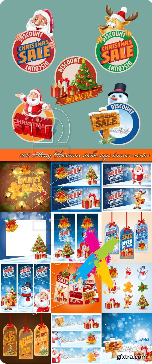 2016 Merry Christmas sticker tags banner vector