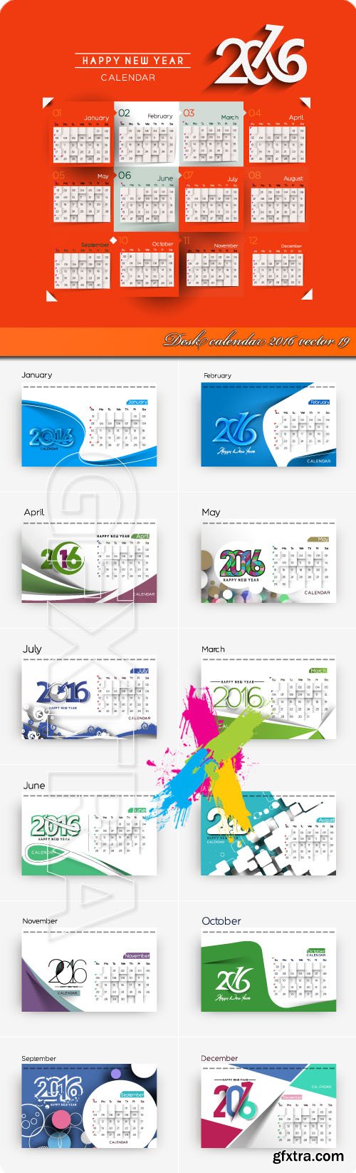 Desk calendar 2016 vector 19