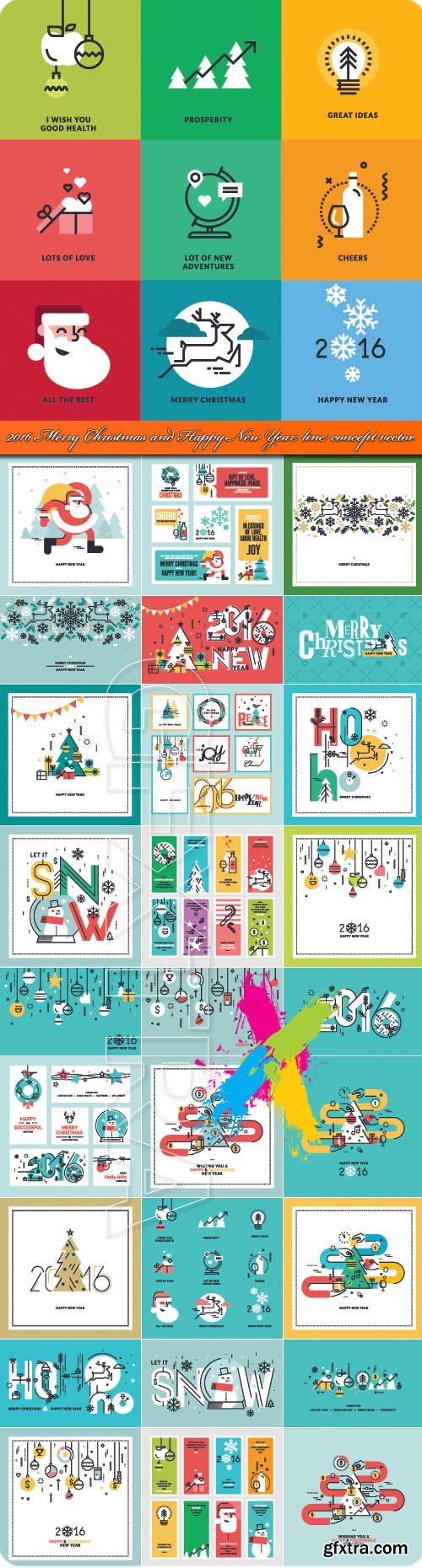 2016 Merry Christmas and Happy New Year line concept vector