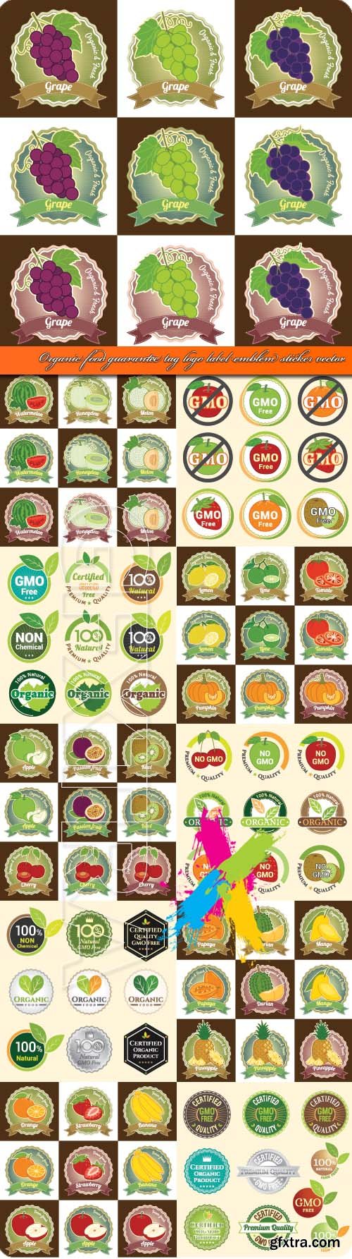 Organic food guarantee tag logo label emblem sticker vector