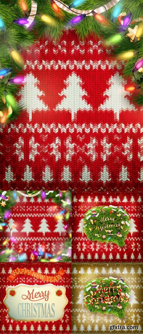 Vector Knitted Christmas Сards Set 2