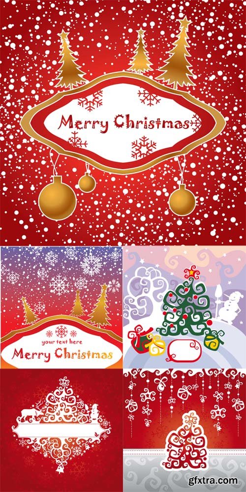 5 Christmas Cards Vector Ilustrations
