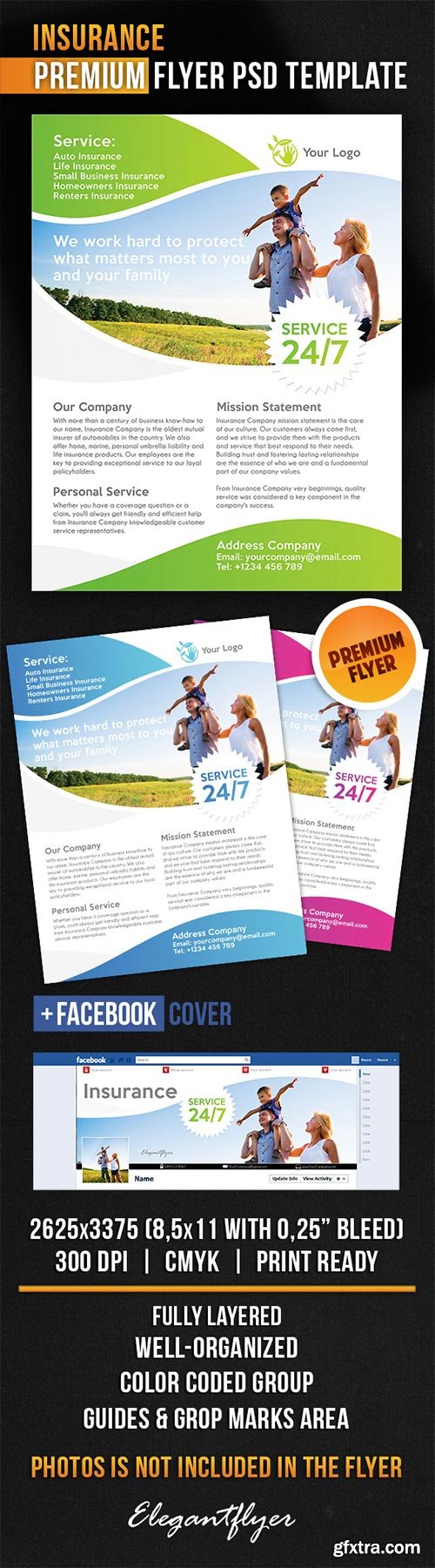 Insurance Flyer PSD Template + Facebook Cover