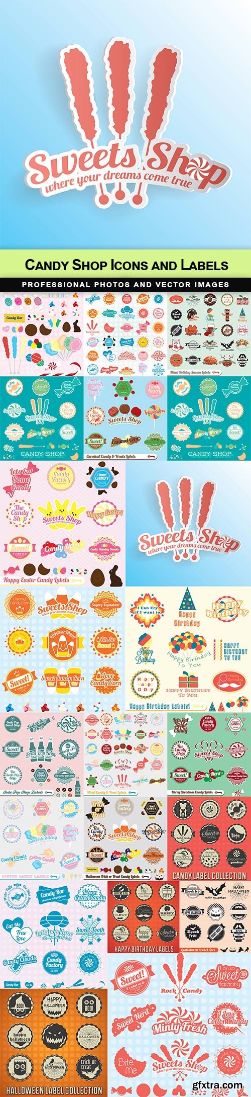 Candy Shop Icons and Labels - 21 EPS