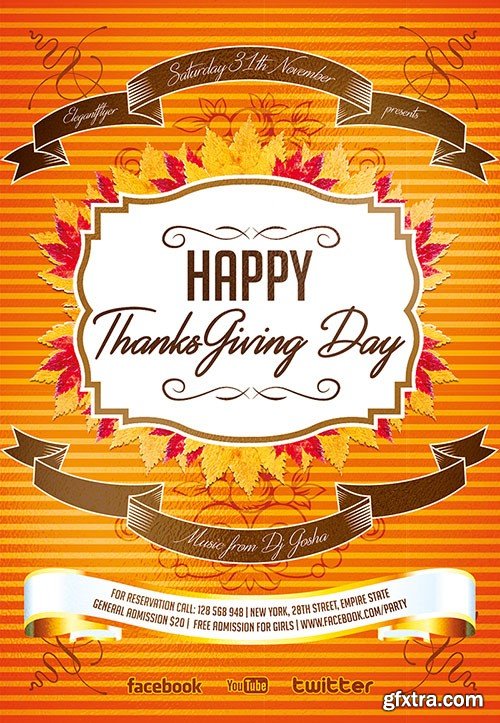 Thanksgiving Day 5 Flyer PSD Template + Facebook Cover