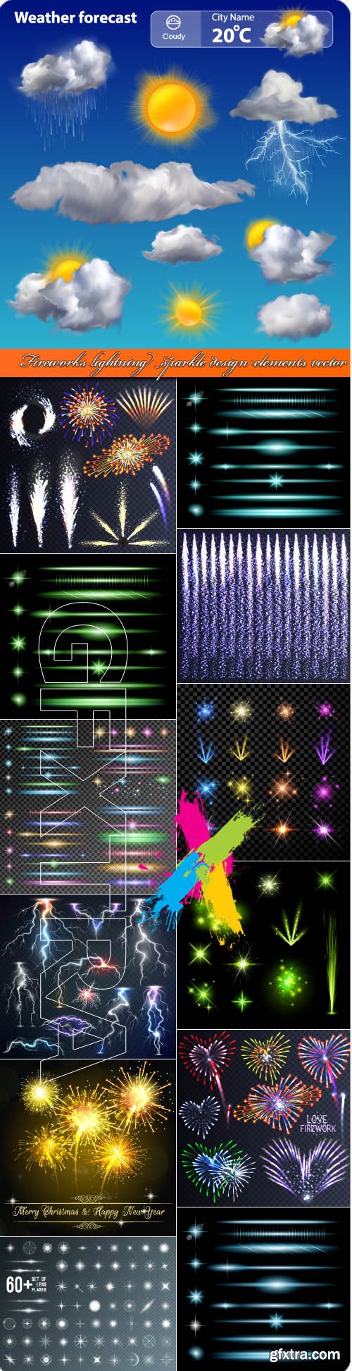 Fireworks lightning sparkle design elements vector