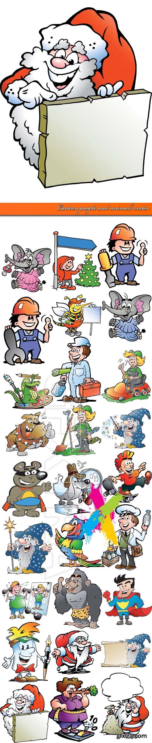 Cartoon people and animals vector