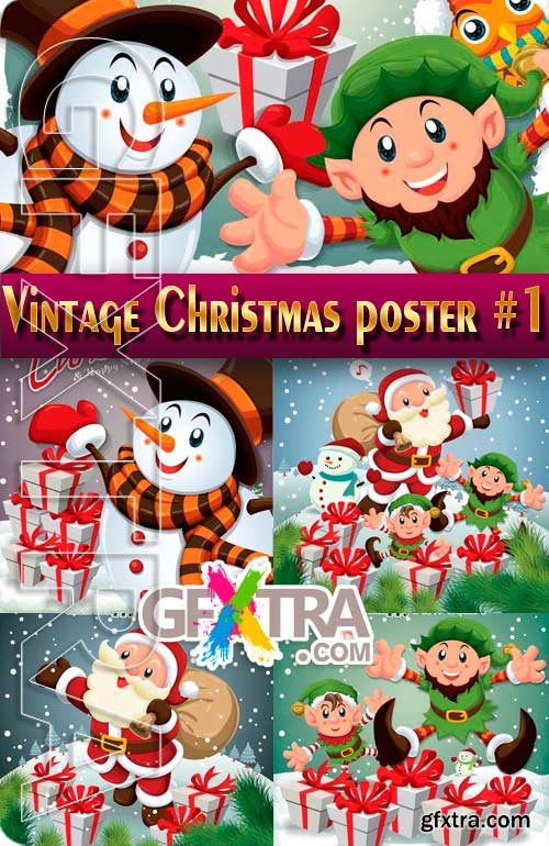 Vintage Christmas poster #1 - Stock Vector
