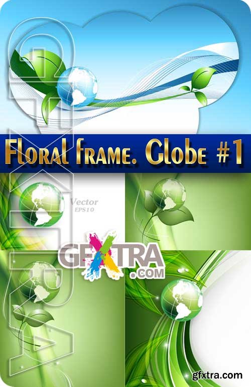 Floral frame globe #1 - Stock Vector