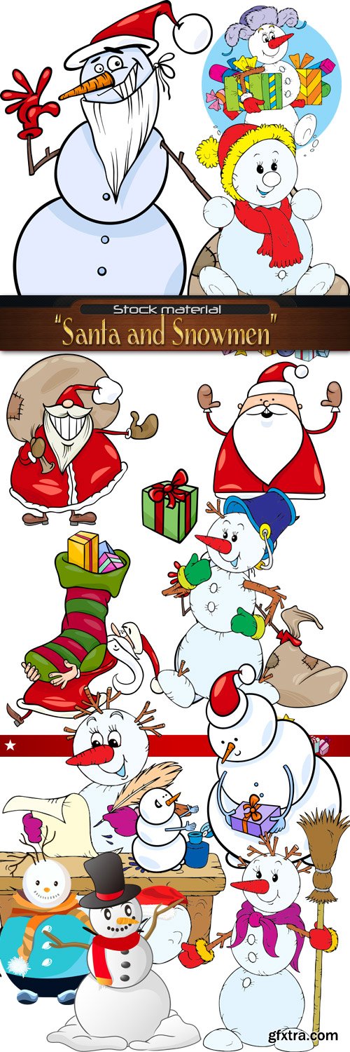 Santa and Snowmen