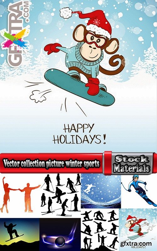 Vector collection picture winter sports skiing snowboarding ice skating 25 EPS