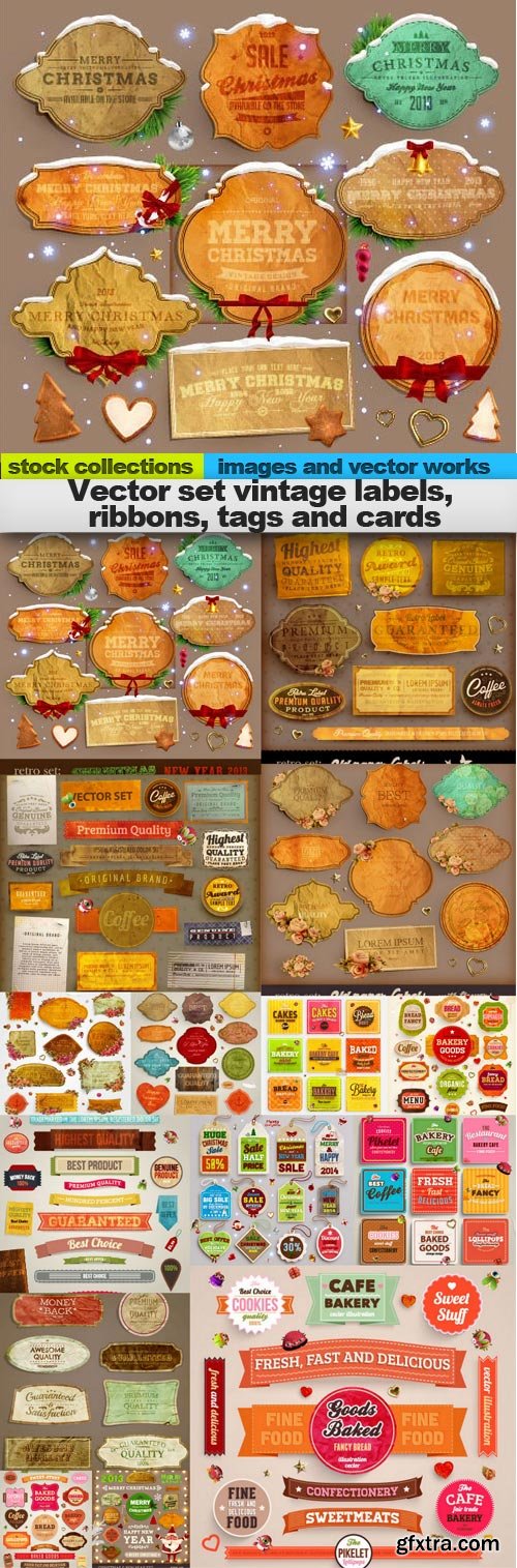 Vector set vintage labels, ribbons, tags and cards,  15 x EPS