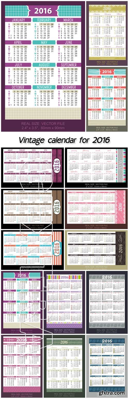 Vintage calendar for 2016