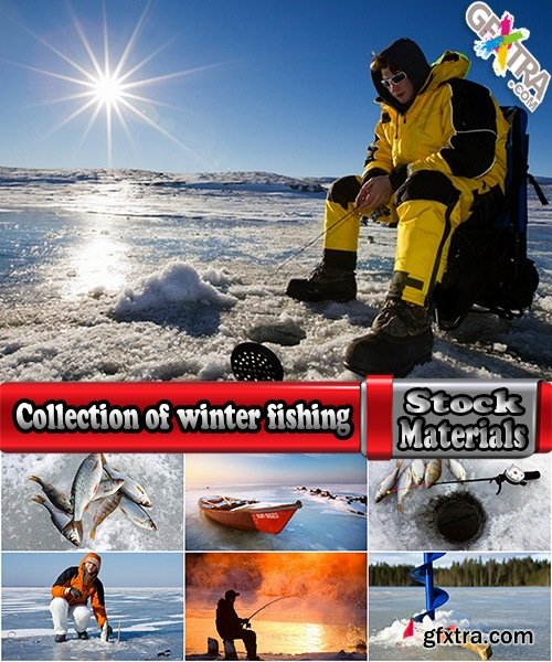 Collection of winter ice frozen river winter fishing rod haul 25 HQ Jpeg