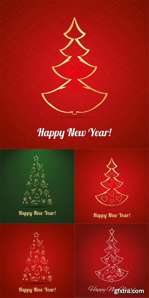 5 New Year Greeting Card with Tree