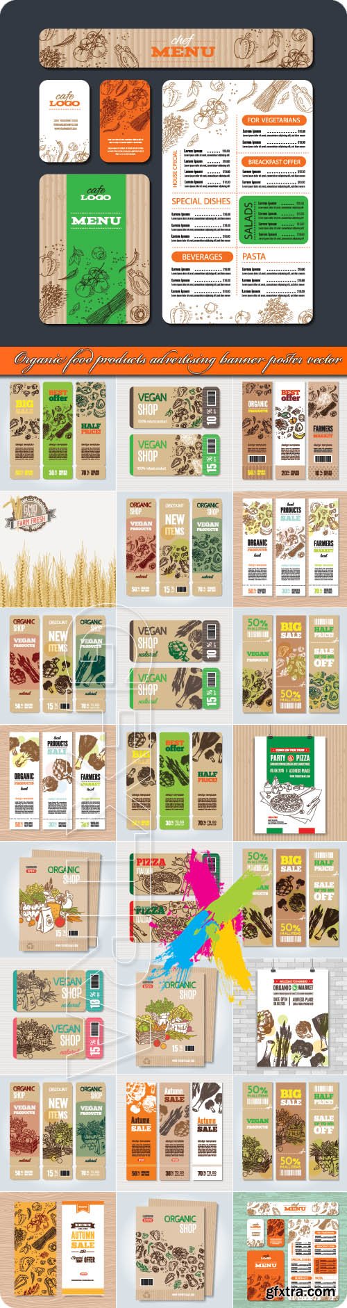 Organic food products advertising banner poster vector