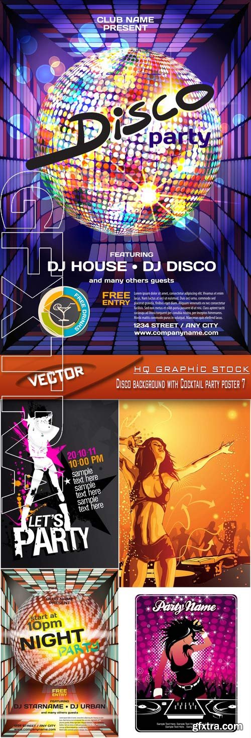 Stock Vector - Disco background with Cocktail party poster 7