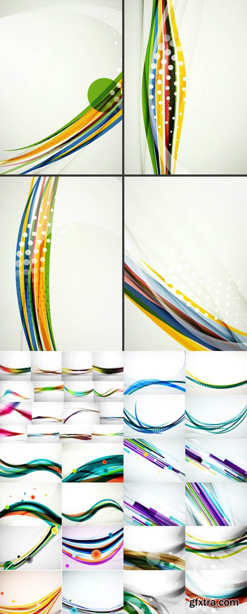 Set of abstract backgrounds. Elegant colorful decorated lines and waves