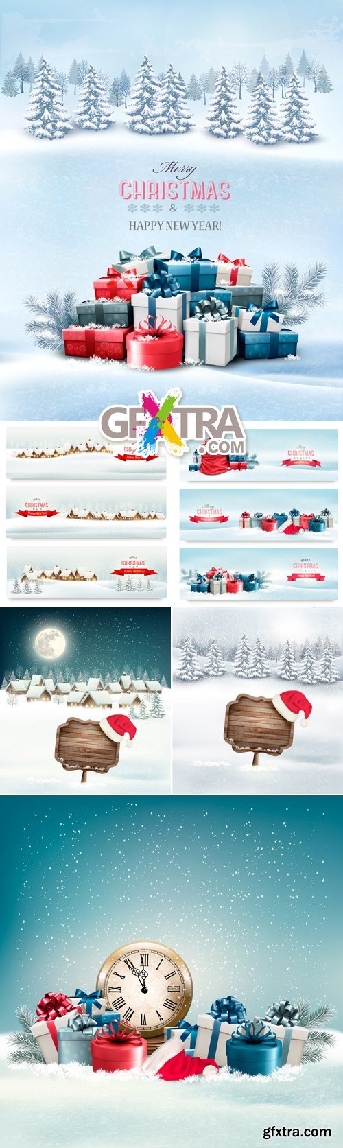 Christmas & New Year 2016 Backgrounds & Banners Vector
