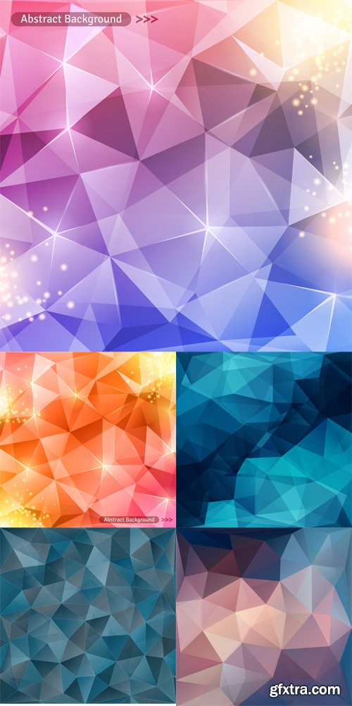 5 Colorful Polygon Abstract Backgrounds Vector Set