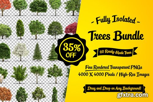 CreativeMarket Fully Isolated Trees Bundle - 60 pcs 429739