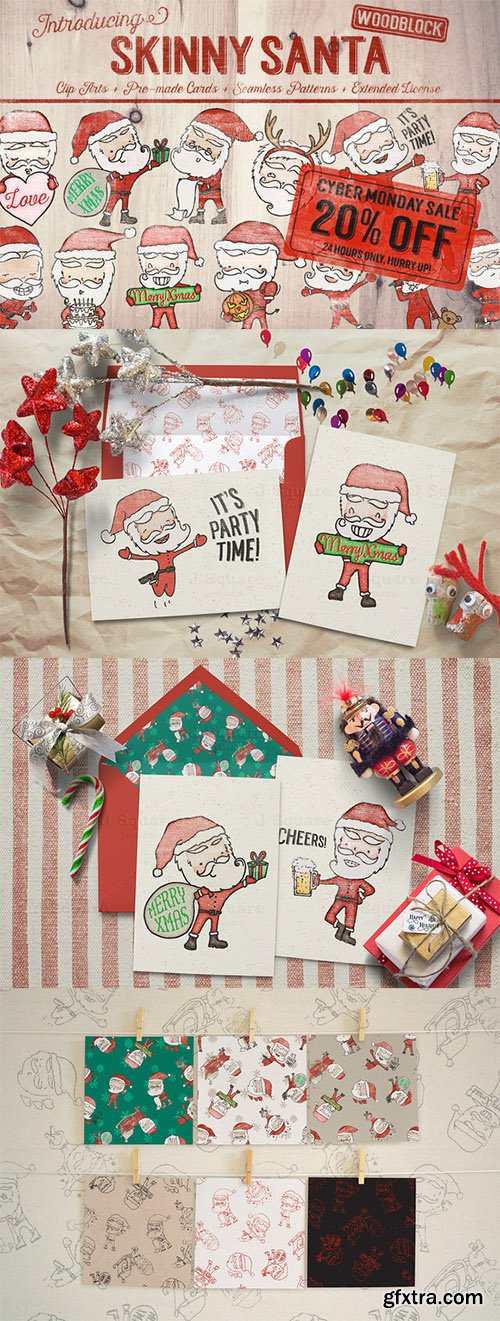 CreativeMarket Skinny Santa Clip Art Bundle 454021