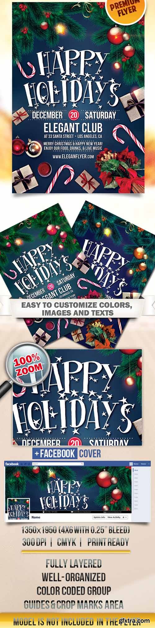 Happy Holidays – Flyer PSD Template + Facebook Cover