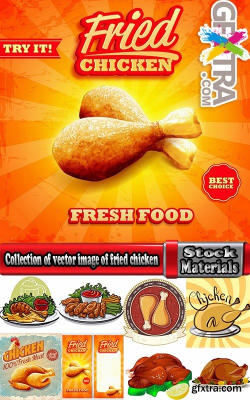 Collection of vector image of fried chicken chick BBQ Grill 25 EPS
