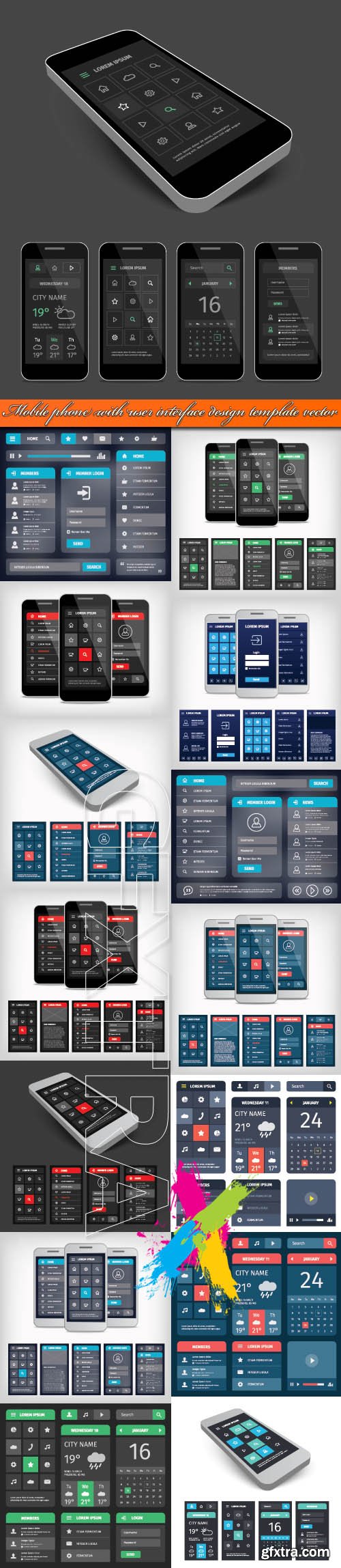 Mobile phone with user interface design template vector