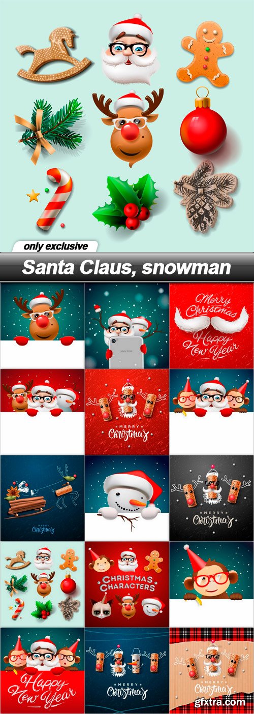 Santa Claus, snowman - 15 EPS