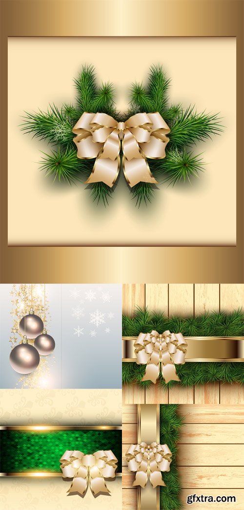 Christmas wooden background with festive ribbon