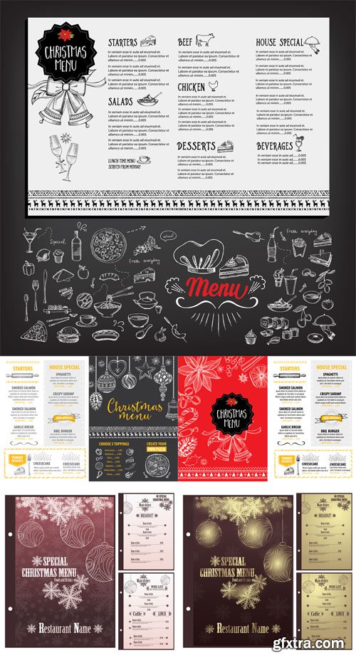 Vector Restaurant Christmas menu design templates