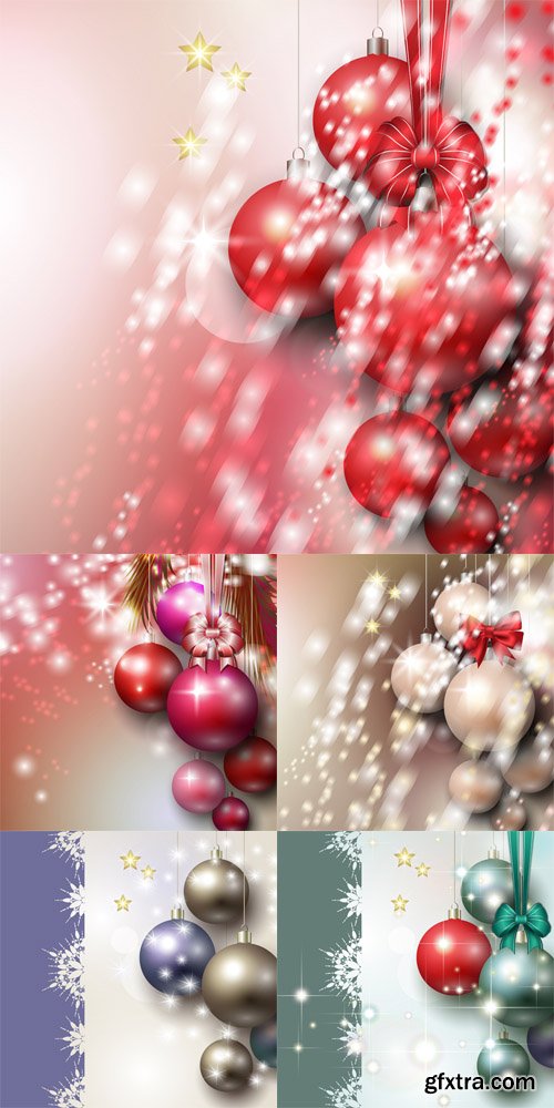 Abstract background with Christmas silver baubles, stars and bow